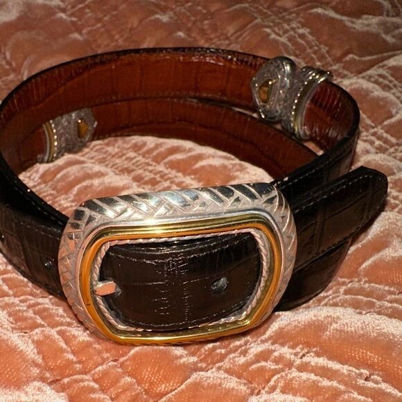 Brighton Vintage Black and Brown Leather Reversible Belt Size L/34 - Picture 1 of 10